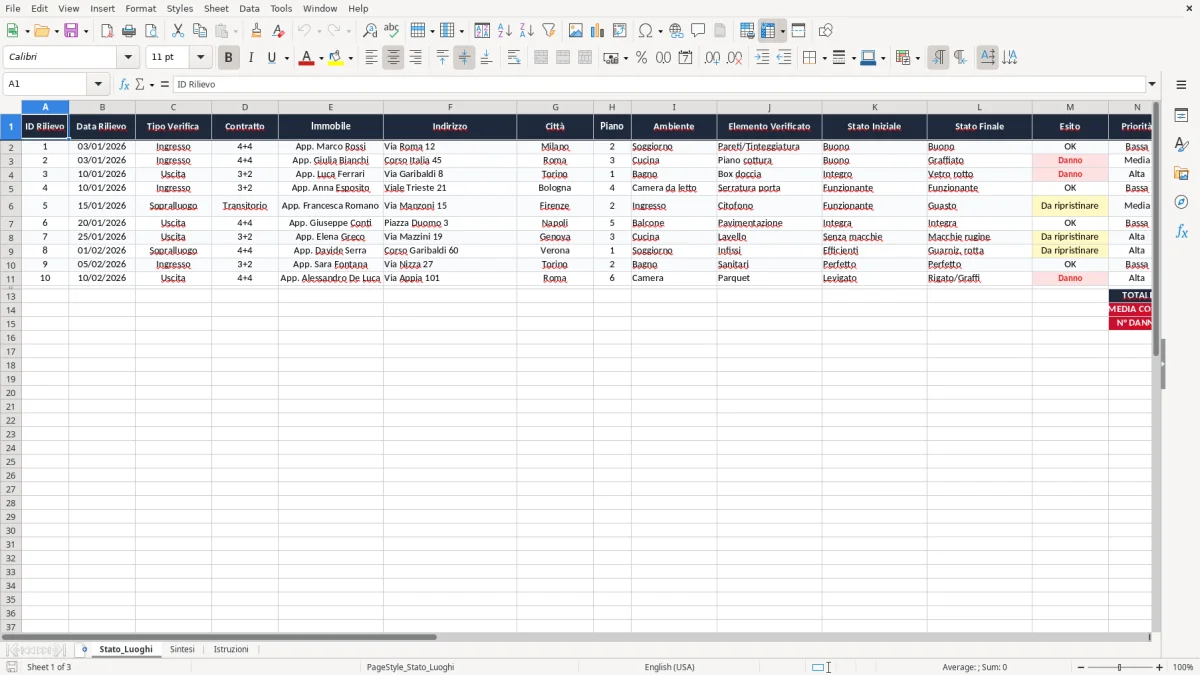 Schermata 1: scheda Stato_Luoghi - Modello Excel stato dei luoghi immobile excel