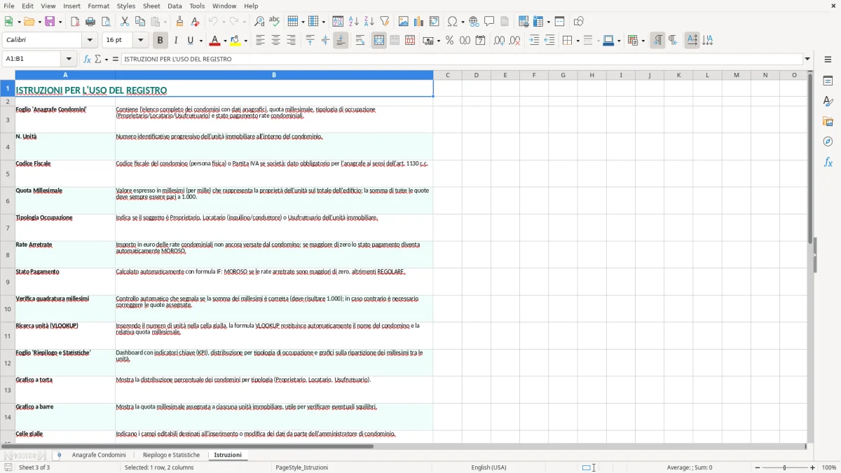 Schermata 3: scheda Istruzioni - Modello Excel registro anagrafe condominiale excel