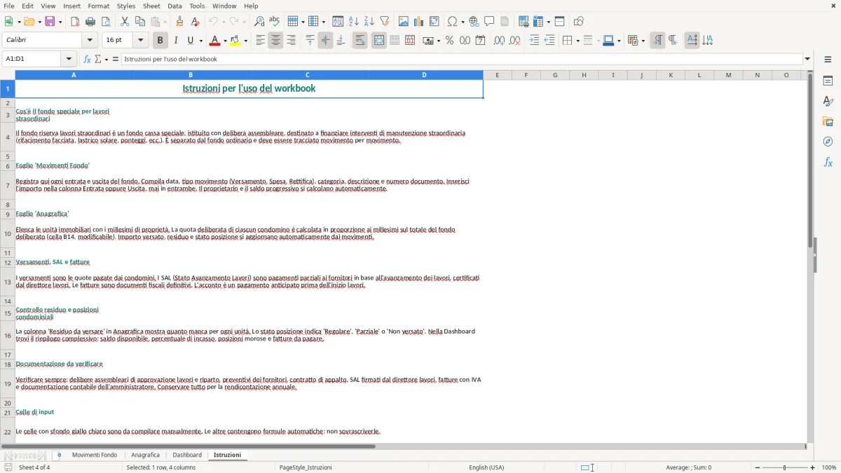 Schermata 4: scheda Istruzioni - Modello Excel fondo riserva lavori straordinari excel