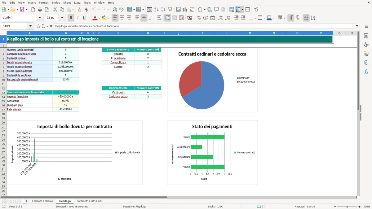 Schermata 2: scheda Riepilogo - Modello Excel imposta bollo contratto locazione excel
